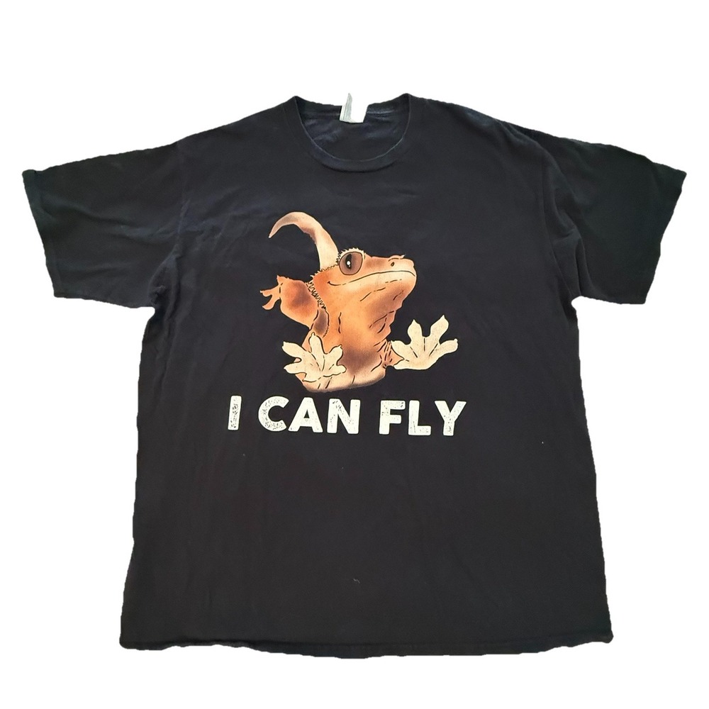 I Can Fly Black XL Tshirts Port & Company 100% Cotton Flying Lizard Gecko EUC